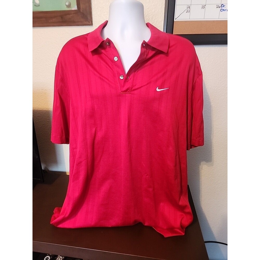 Nike TW Tiger Woods Golf Polo Shirt Mens XL Red Dri Fit Performance Wicking